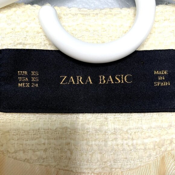 Zara Basic Open Front Long Sleeve Lined Blazer Jacket SZ XS Ivory Pockets - Picture 4 of 11